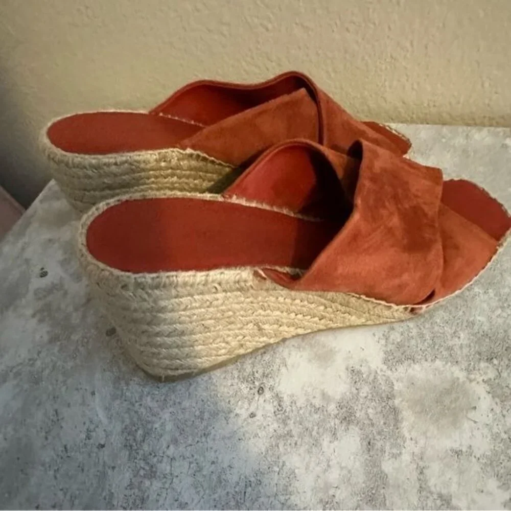 Vince Gaelan Wedge Espadrille Sandal Red Clay Sz 9.5M Retail $350